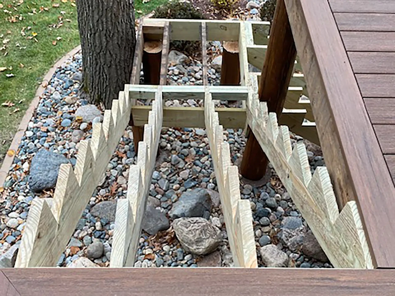 TimberTech Vintage Mahogany decking stairs construction in walker mn